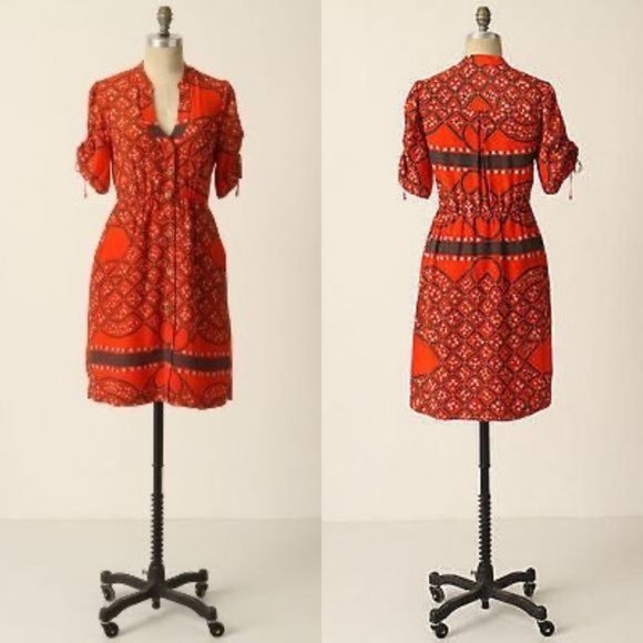 Anthropologie Moulinette Soeurs Pattern Silk "Maeshowe Shirtdress" Dress - Picture 1 of 10